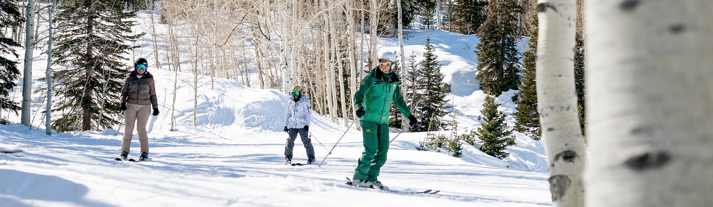 Family taking private ski lesson at Deer Valley Resort.