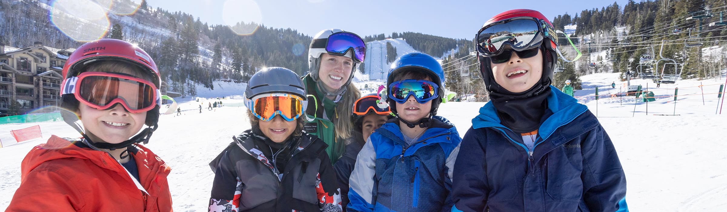 Kids participating in a Deer Valley group ski lesson.